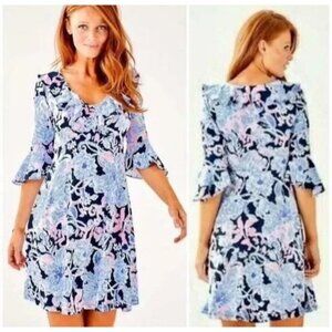 Lilly Pulitzer Stirling Dress Blue Pink Amore Please Ruffles Size Medium